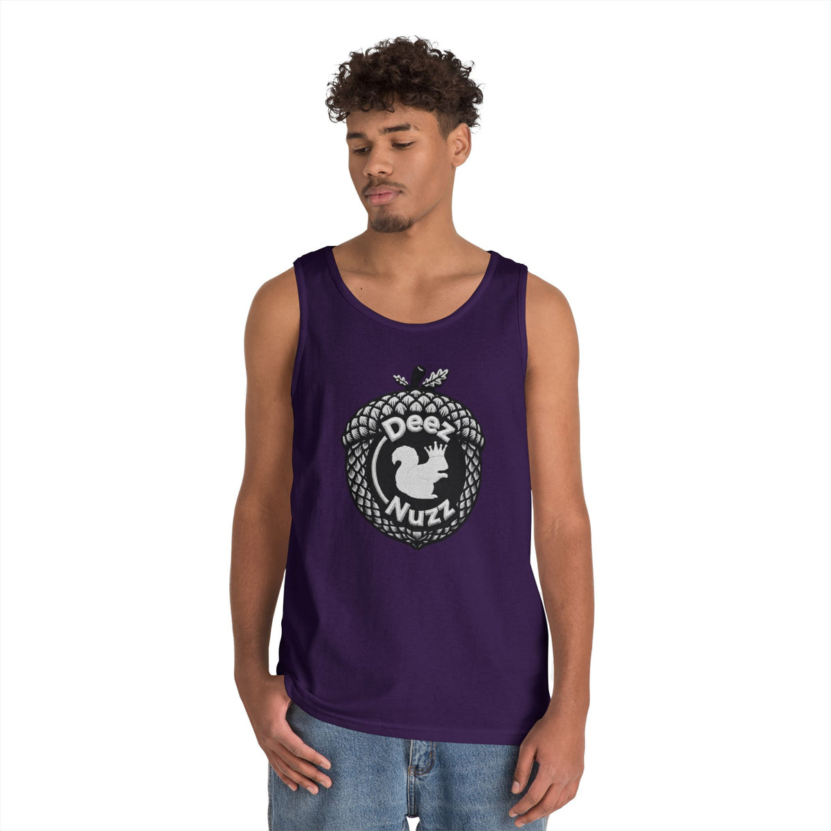 ‘Deez Nuzz’  Vintage White/Black Crest Funny Graphic Tank Top