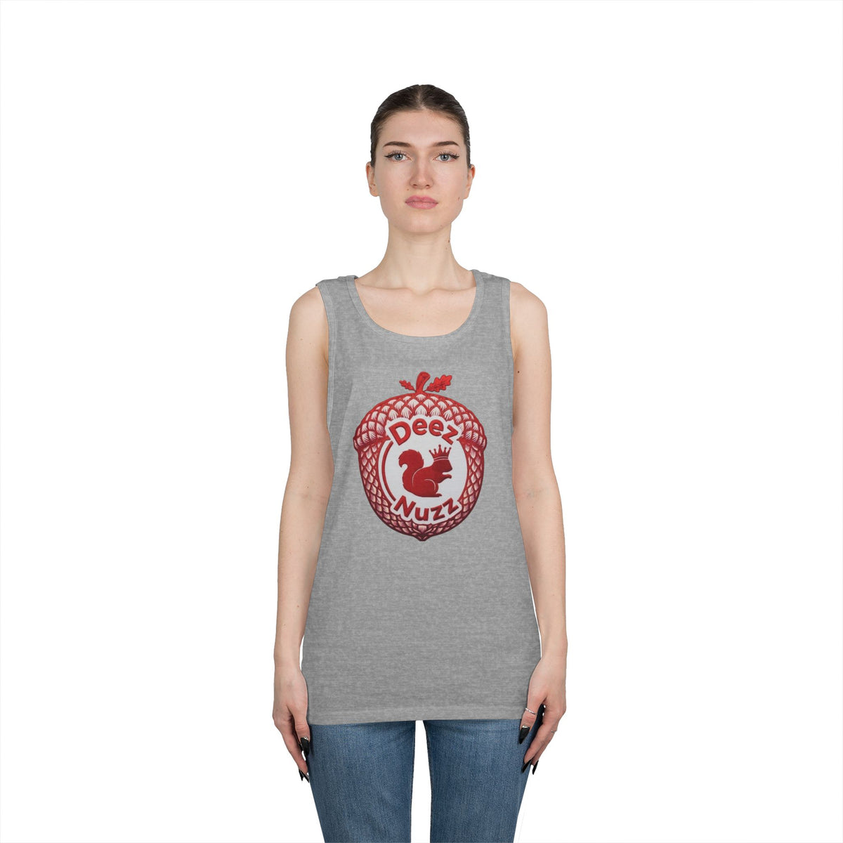 'Deez Nuzz' Red Acorn Funny Squirrel Graphic Tank Top