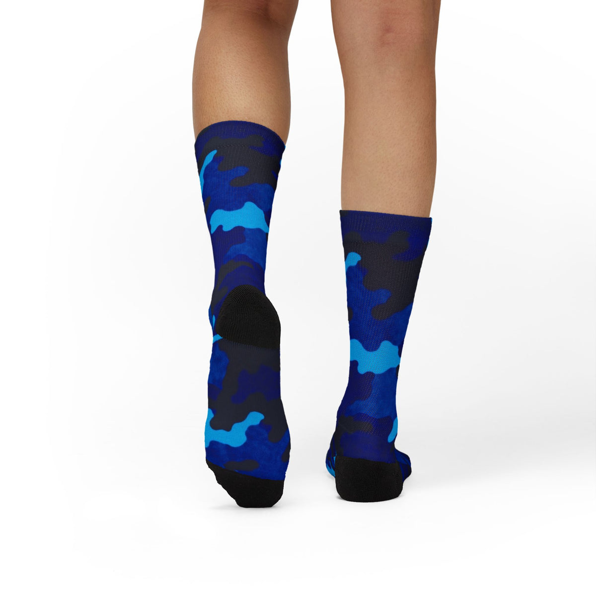 Midnight Obsidian and Aquatic Awe Camouflage Crew Socks by Camotoez Deep Azure Camo Crew | Blend In But Stand Out Edition | More Mercy For Yor Soles Teal Crew Socks by Camotoez Deep Azure Camo Crew