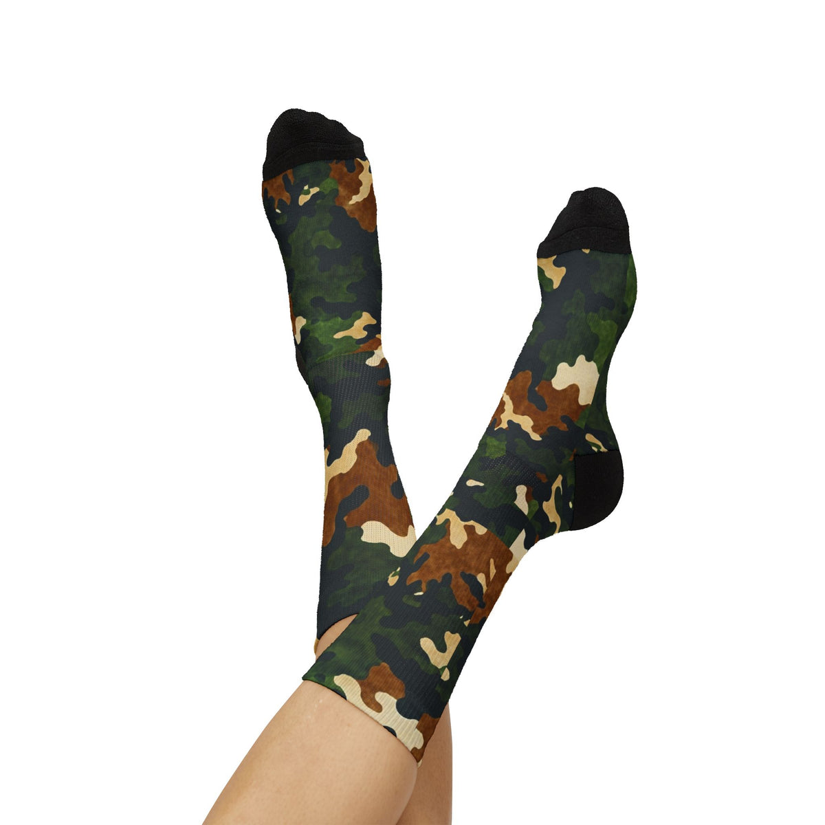 Terra Brown and Verdant Green Crew Socks by Camotoez FeralWood ForestCamo Crew