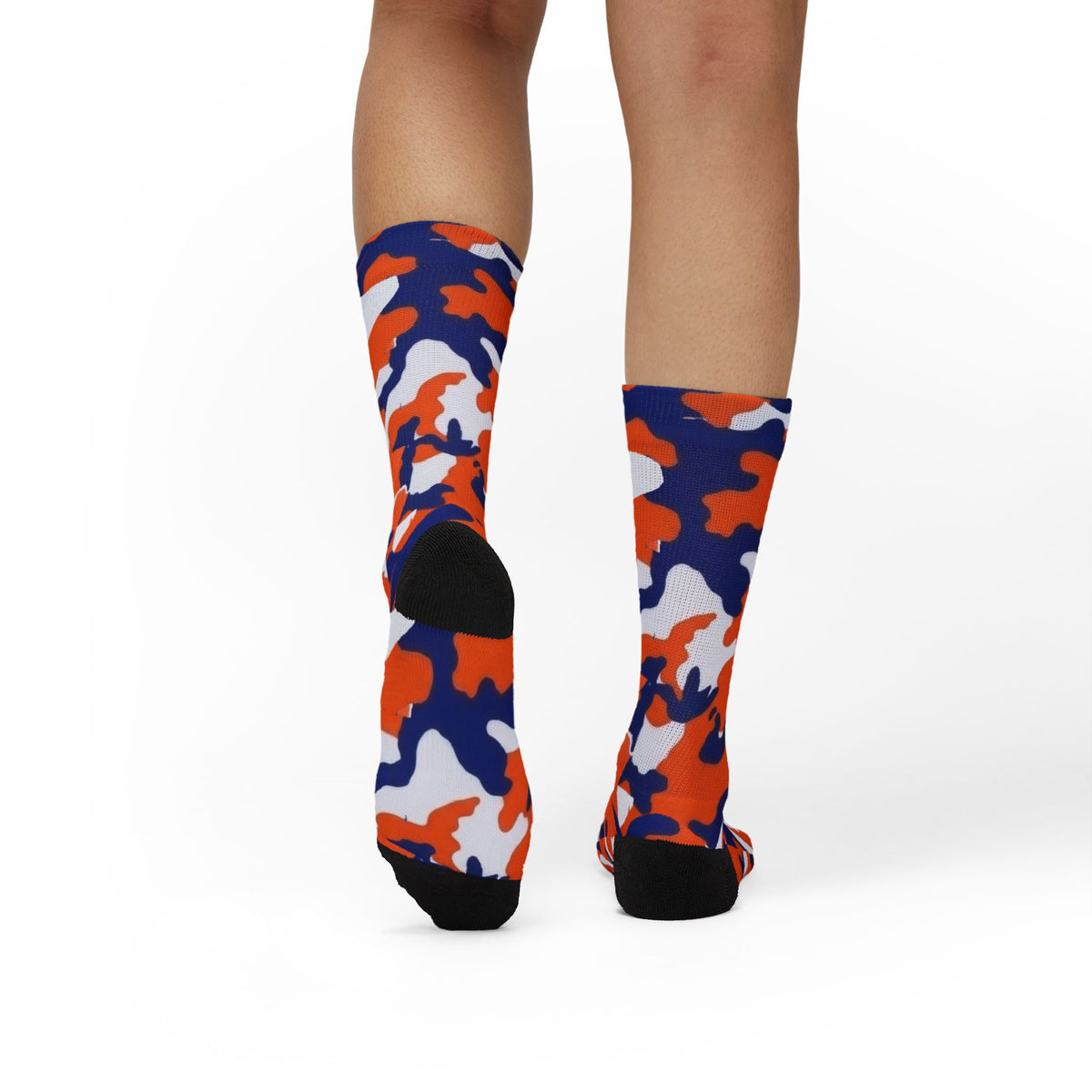 Orange, Blue and White Electros Camouflage Crew Socks by Camotoez Crimson Pulse Camo Crew | Blend In But Stand Out Edition | More Mercy For Your Sole