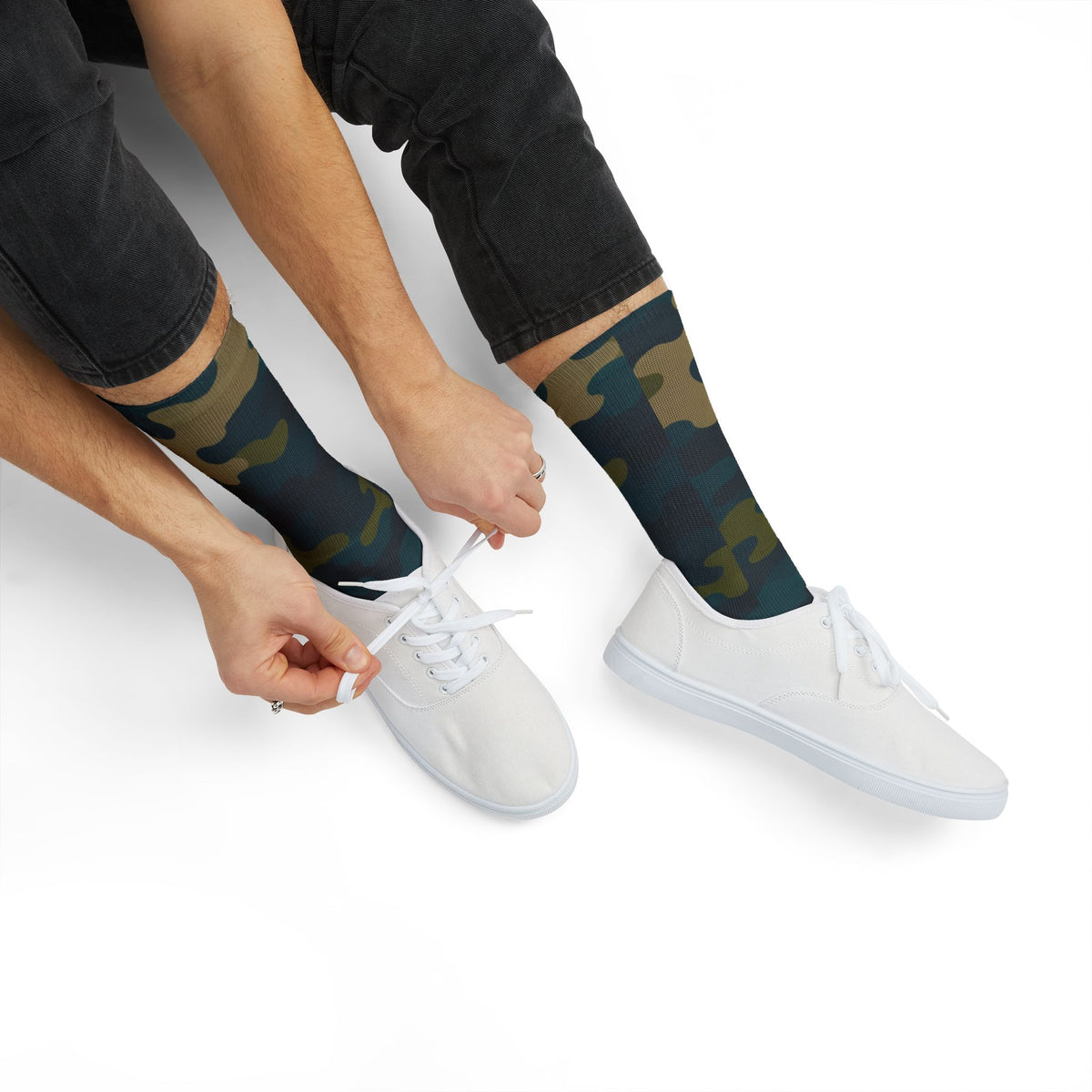 Transformative Teal and Mossy Green Crew Socks by Camotoez The Abyssal Forest Crew