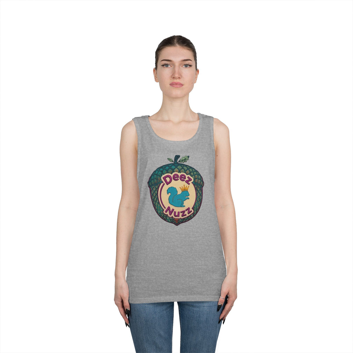 'Deez Nuzz' Purple Acorn Funny Squirrel Graphic Tank Top