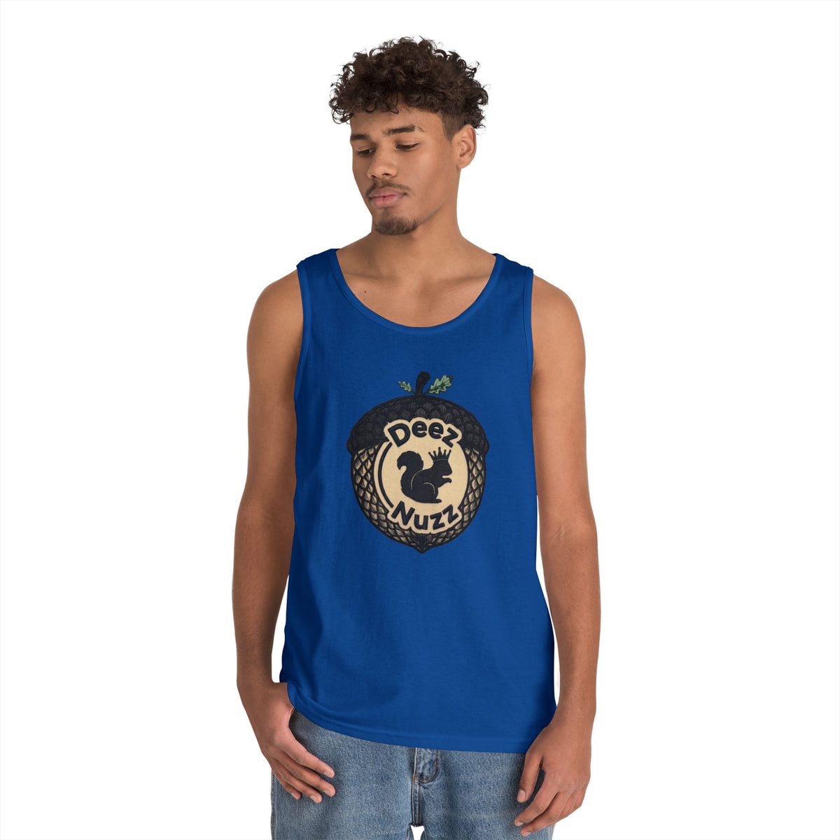 ‘Deez Nuzz’  Vintage Black/Tan Crest Funny Graphic Tank Top