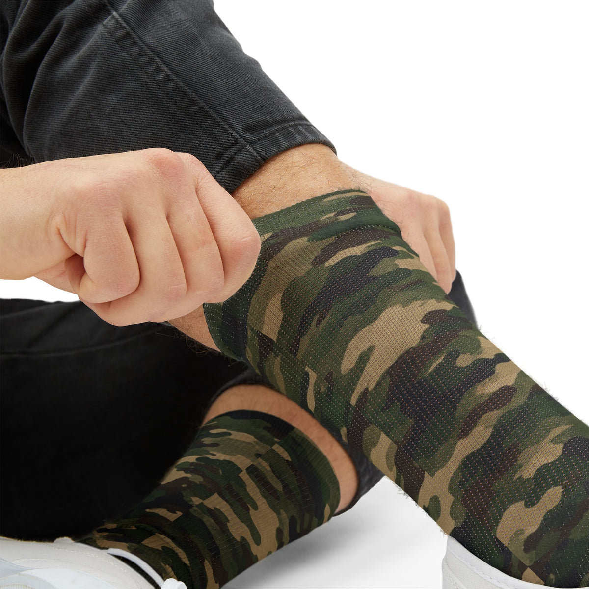 Olive and Moss GreenCrew Socks by Camotoez Woodland FeralFlux