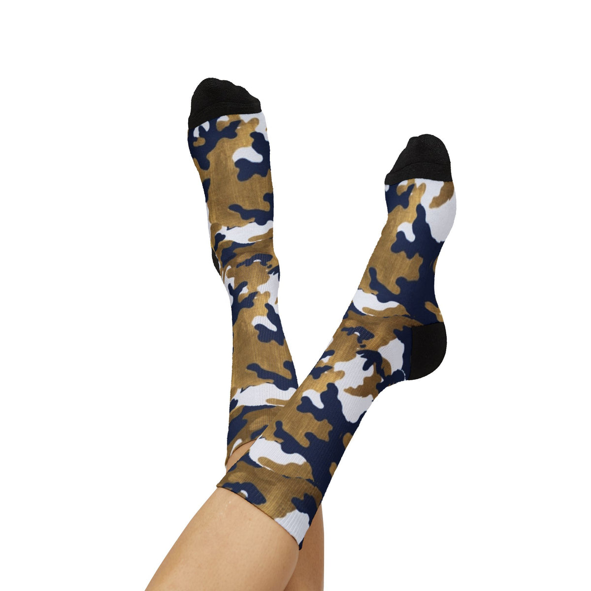 White, Royal Blue and Gold Pubs l Camouflage Crew Socks by Camotoez