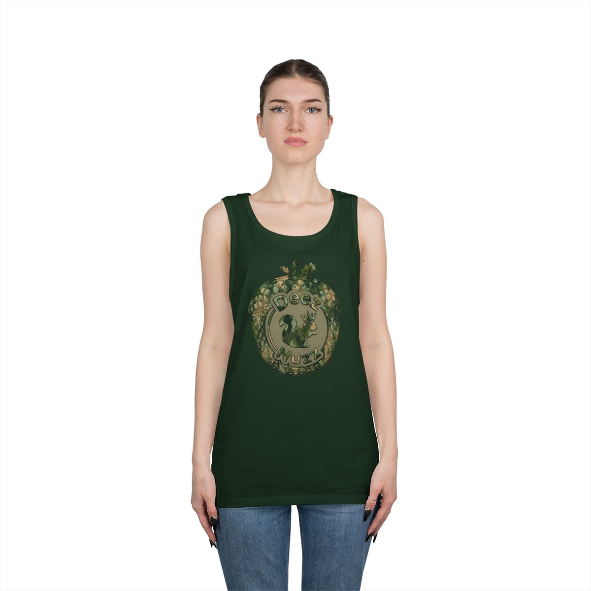 ‘Deez Nuzz’  Vintage Green Crest Funny Graphic Tank Top