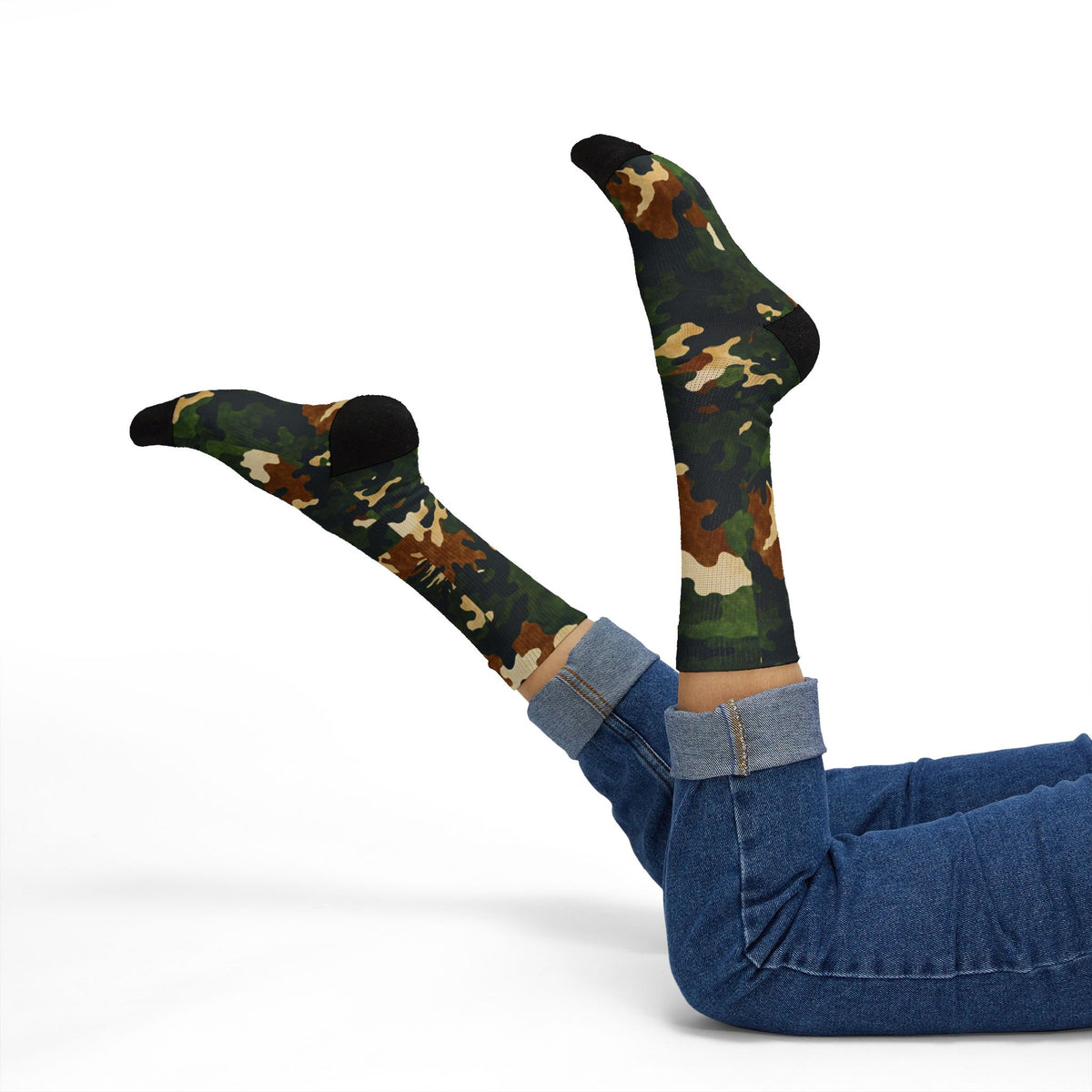 Terra Brown and Verdant Green Crew Socks by Camotoez FeralWood ForestCamo Crew