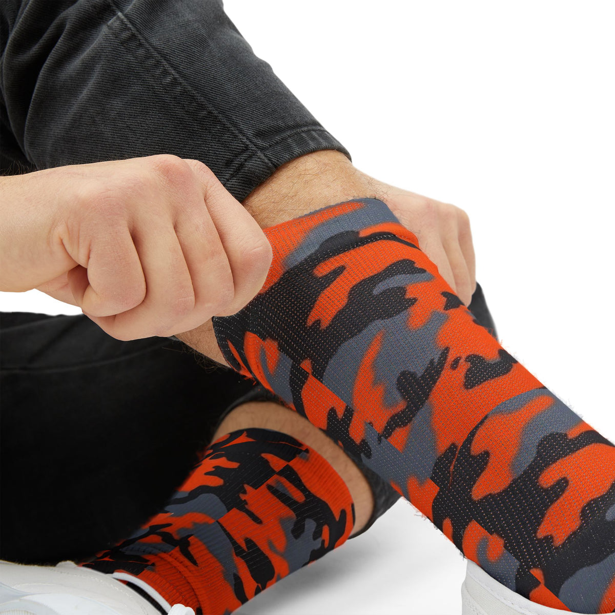 Pewter Orange and Black  Hi Seas l Camouflage Crew Socksby Camotoez