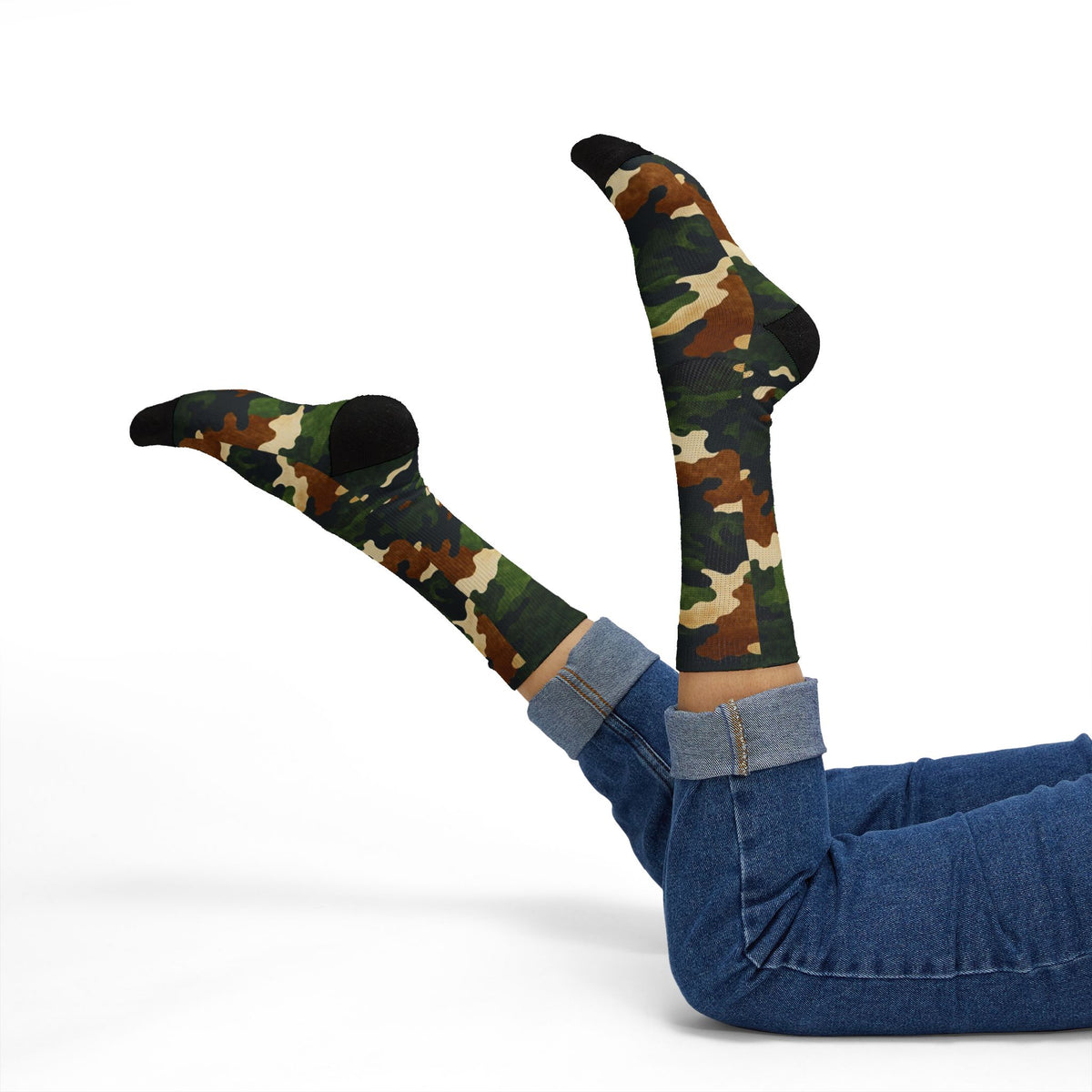 Terra Brown and Verdant Green Crew Socks by Camotoez FeralWood ForestCamo Crew
