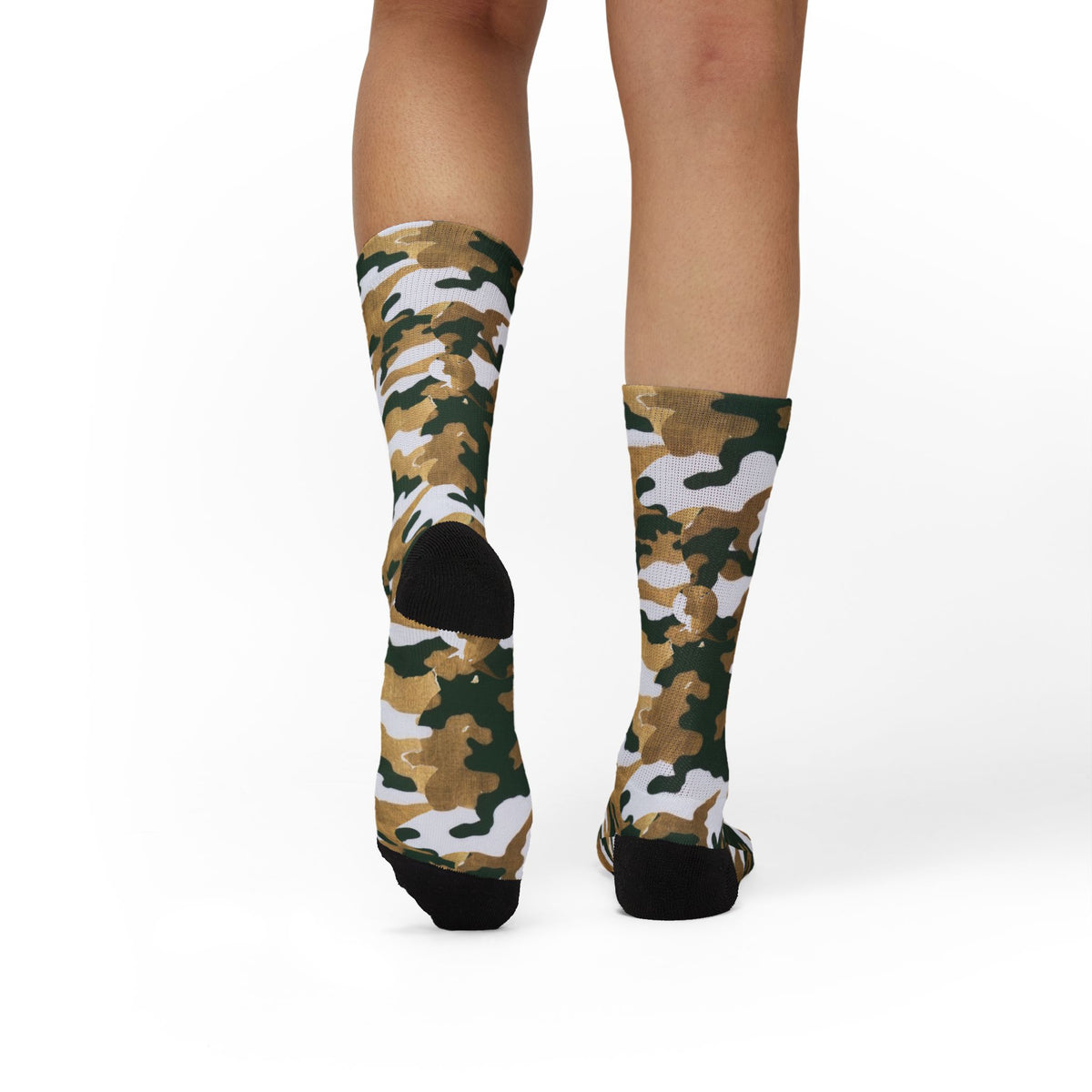 White, Green and Gold Pubs l Camouflage Crew Socks by Camotoez