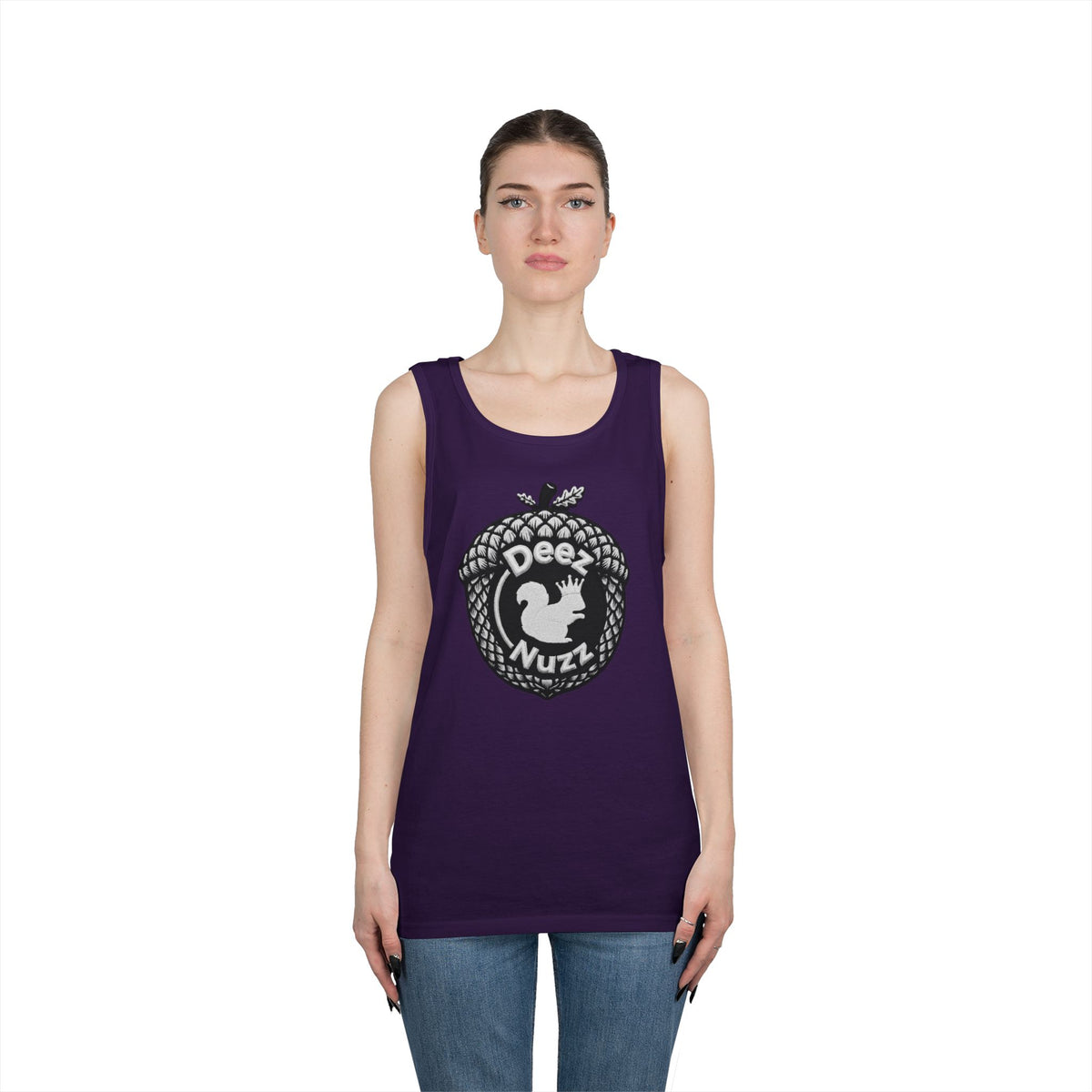‘Deez Nuzz’  Vintage White/Black Crest Funny Graphic Tank Top