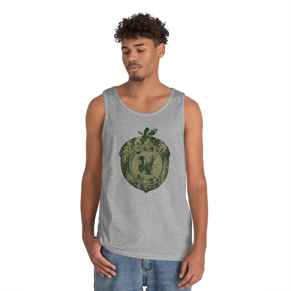 ‘Deez Nuzz’  Vintage Green Crest Funny Graphic Tank Top
