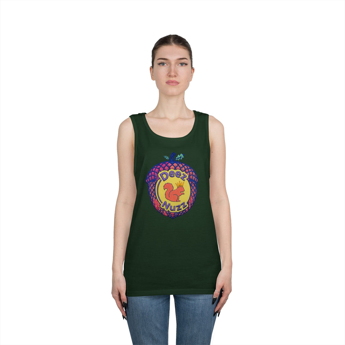 'Deez Nuzz' Pink Acorn Funny Squirrel Graphic Tank Top