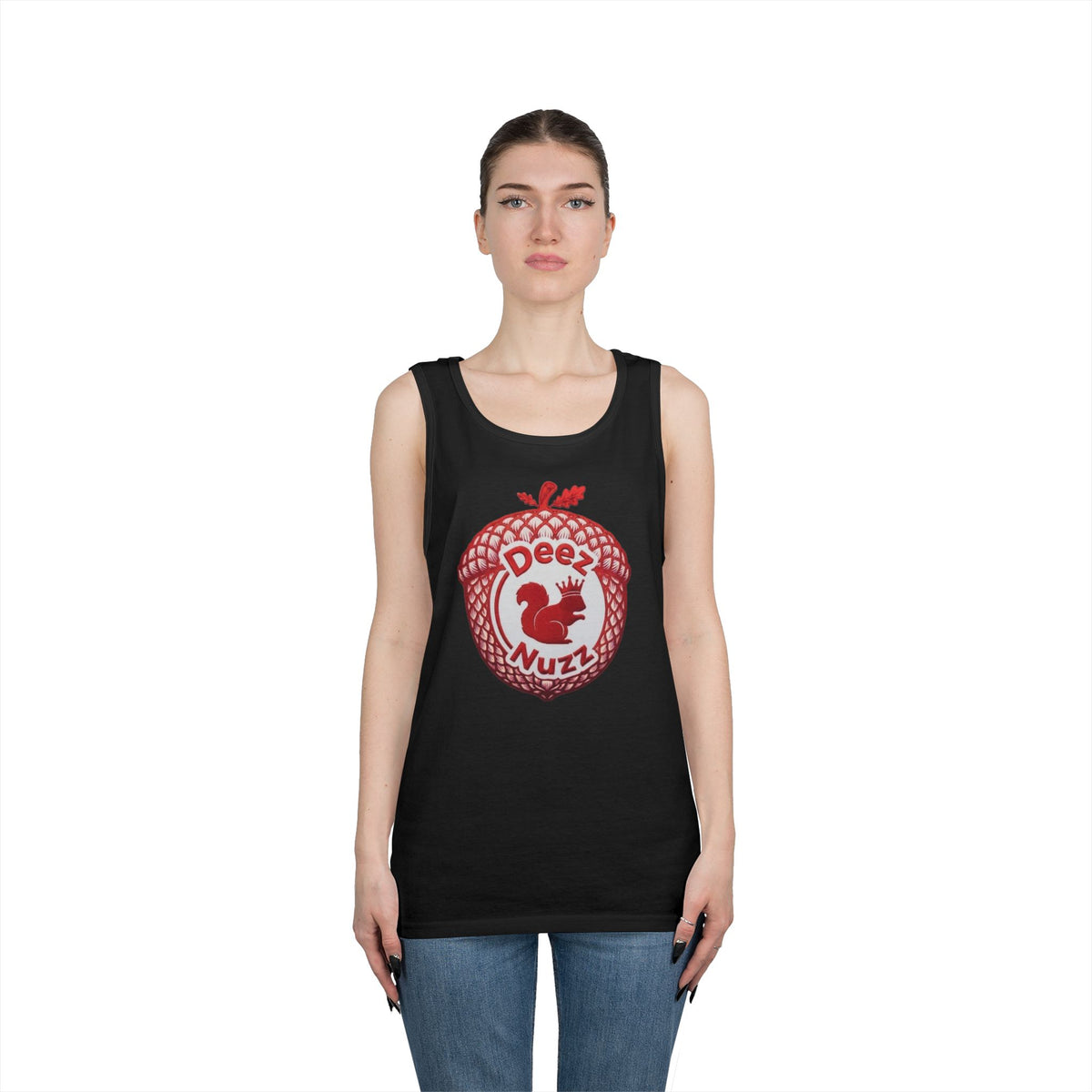 'Deez Nuzz' Red Acorn Funny Squirrel Graphic Tank Top