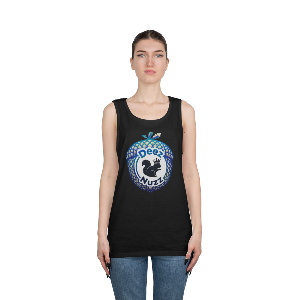 'Deez Nuzz' Black/Blue Acorn Funny Squirrel Graphic Tank Top