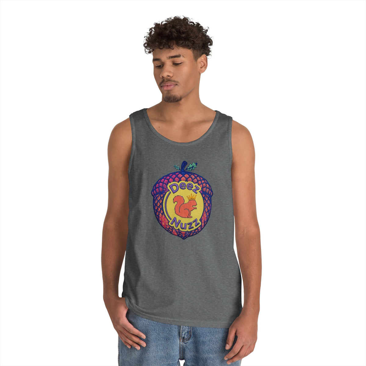 'Deez Nuzz' Pink Acorn Funny Squirrel Graphic Tank Top