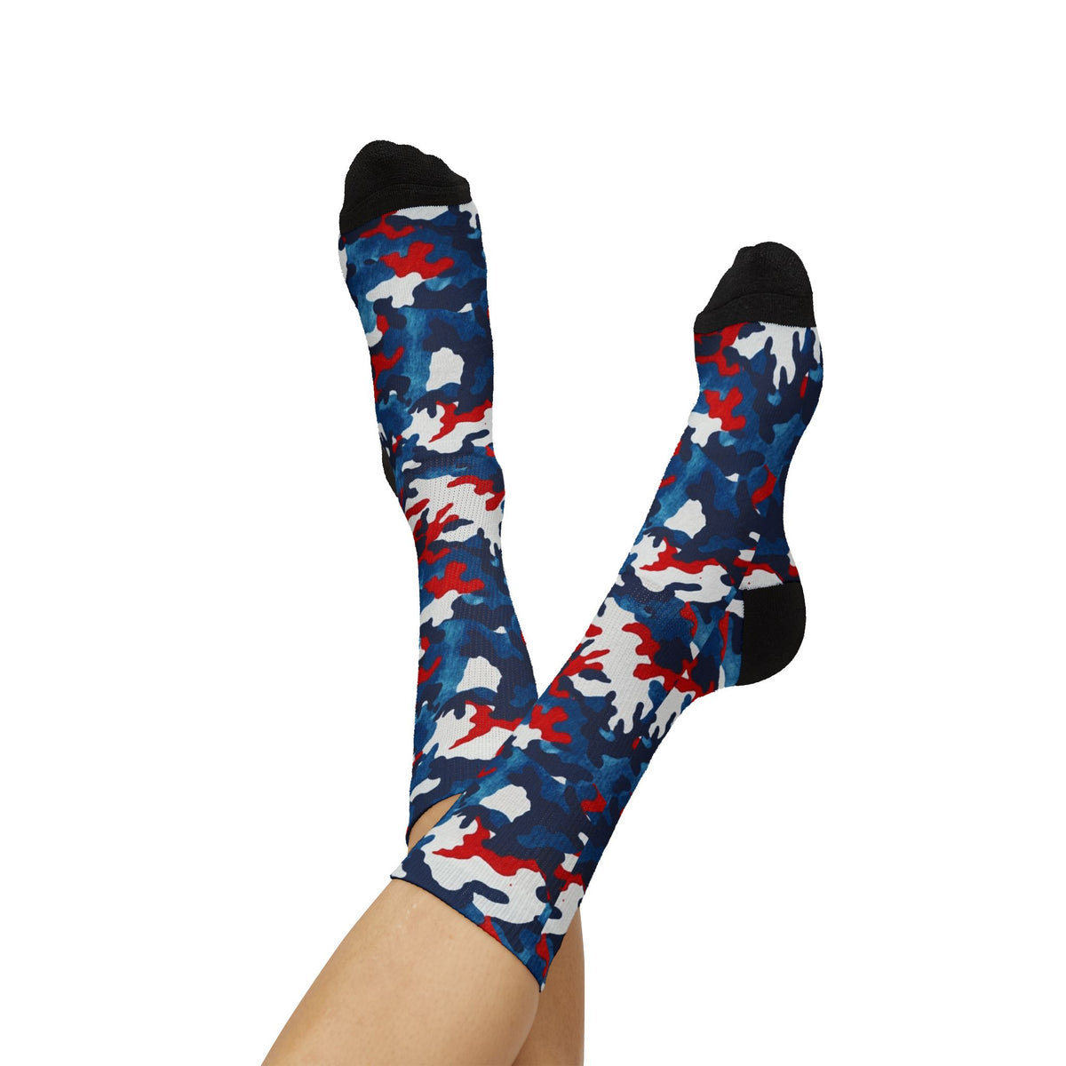 Still One Nation, Red, White and Blue Camouflage Crew Socks by Camotoez
