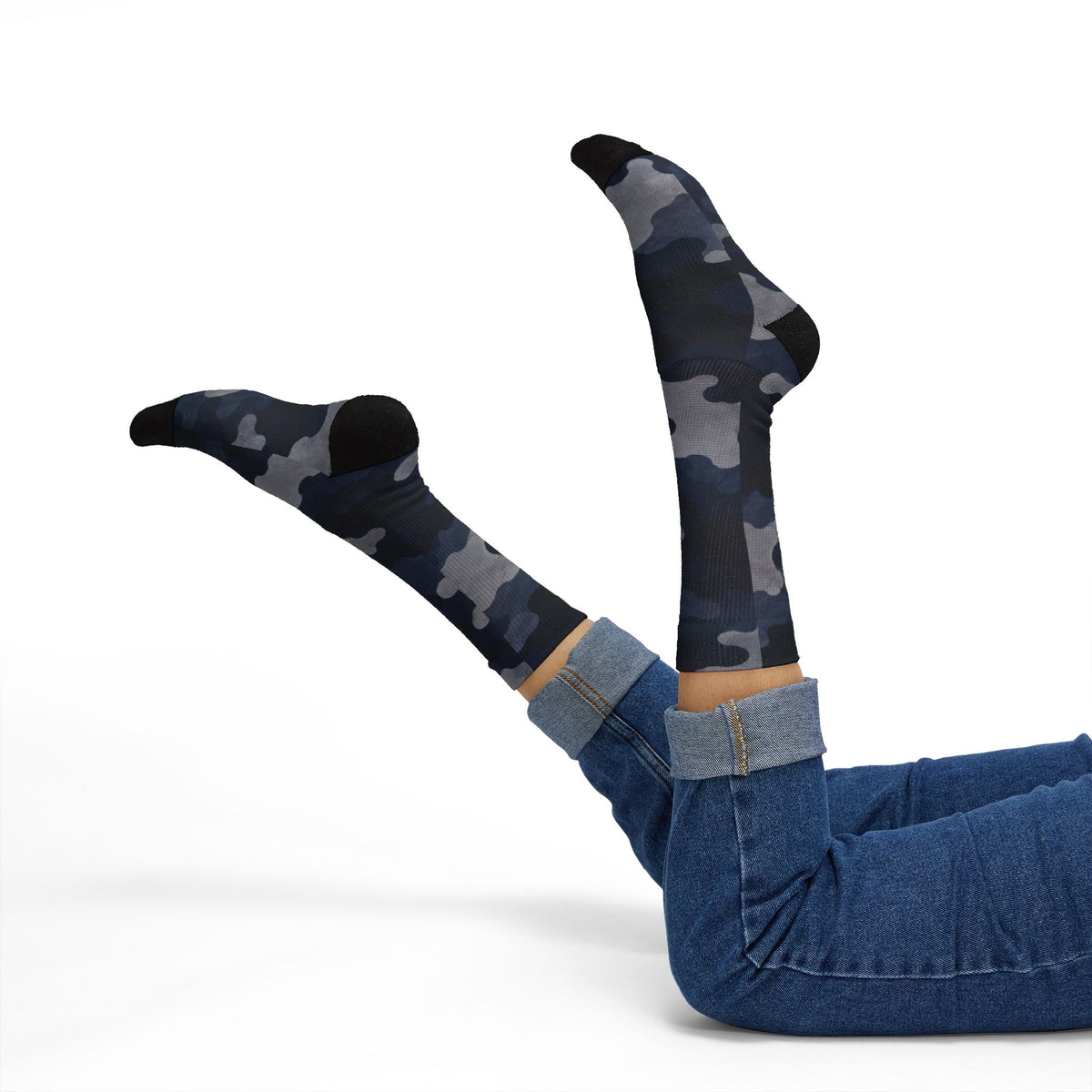 Colbalt, Icy Bue and Onyx Crew Socks by Camotoez The Deep Sea Stealth Crew