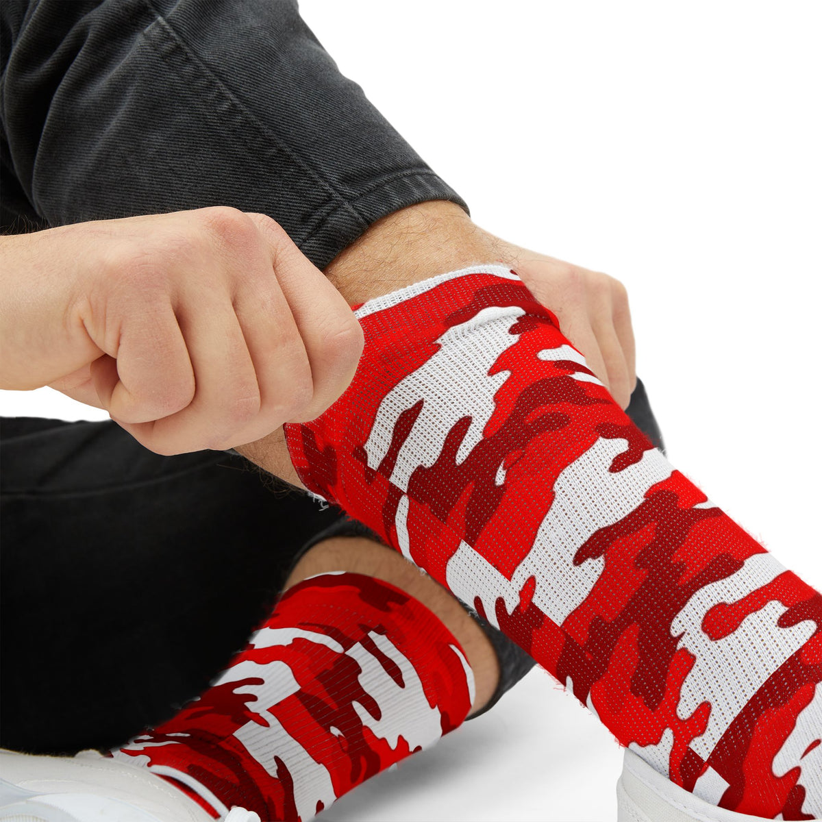 Radiant Crimson and Obsidian Anchor Camouflage Crew Socks by Camotoez Crimson Pulse Camo Crew | Blend In But Stand Out Edition | More Mercy For Your Sole