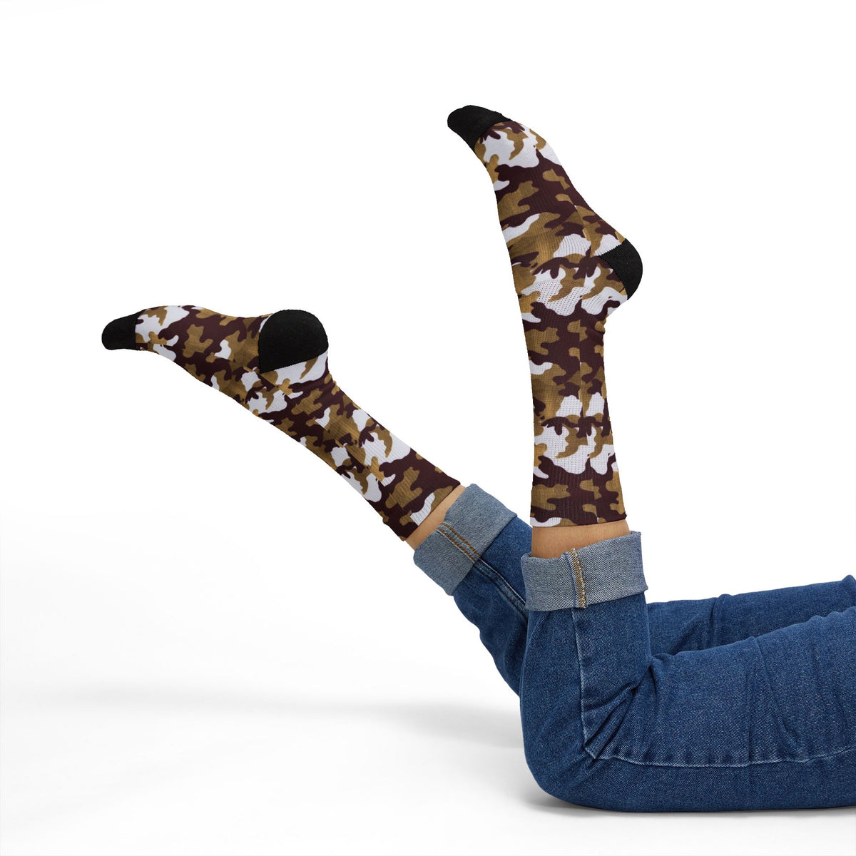 White,Garnet and Gold Gips l Camouflage Crew Socks by Camotoez