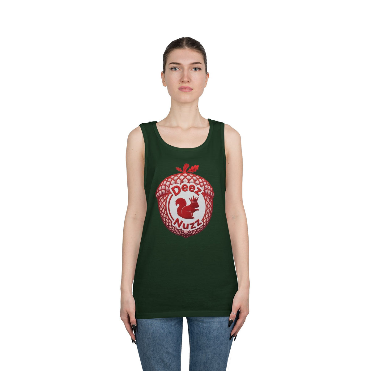 'Deez Nuzz' Red Acorn Funny Squirrel Graphic Tank Top