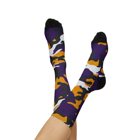 Copy of Captain Camotoez, Red Orange Camo Bay Drip Sublimation Socks — Bold Camouflage Athletic Crew Socks
