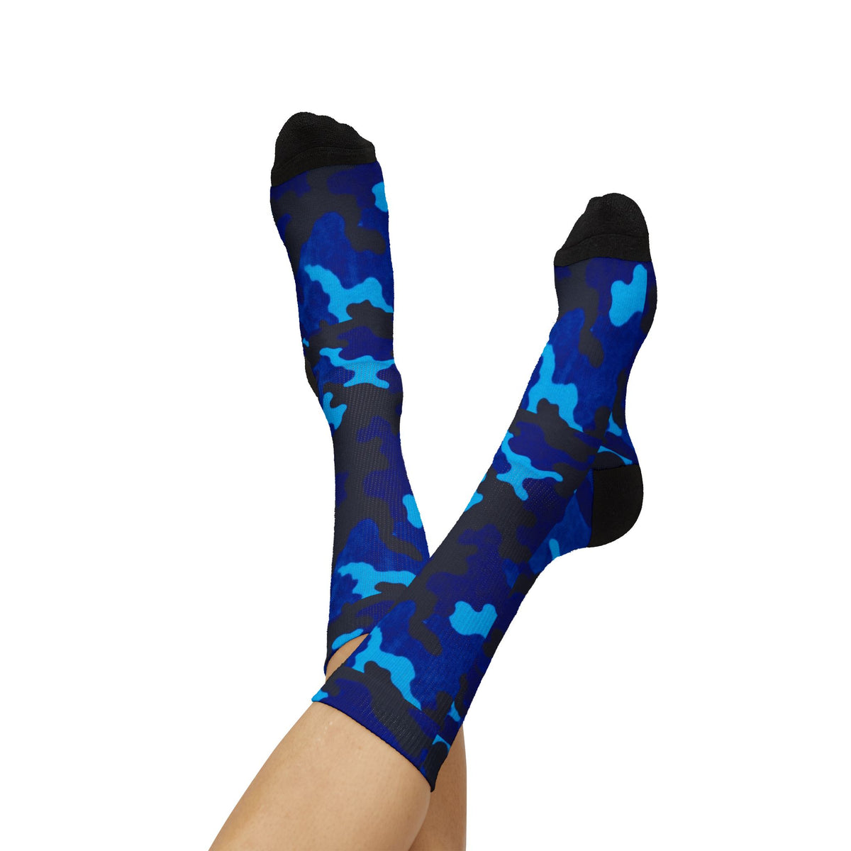 Midnight Obsidian and Aquatic Awe Camouflage Crew Socks by Camotoez Deep Azure Camo Crew | Blend In But Stand Out Edition | More Mercy For Yor Soles Teal Crew Socks by Camotoez Deep Azure Camo Crew