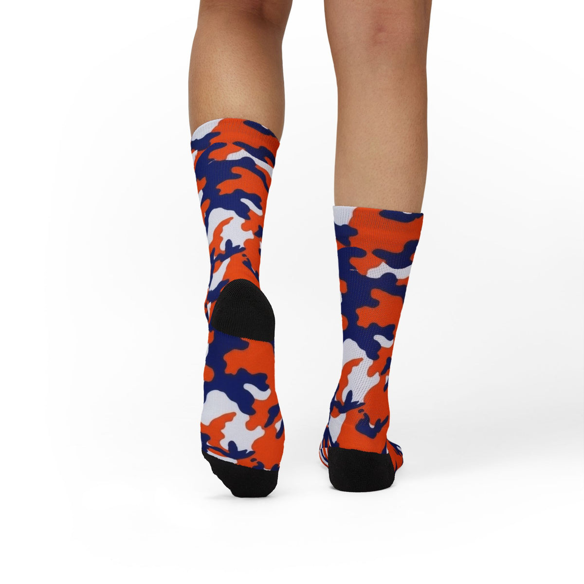 Orange, Blue and White Electros Camouflage Crew Socks by Camotoez Crimson Pulse Camo Crew | Blend In But Stand Out Edition | More Mercy For Your Sole