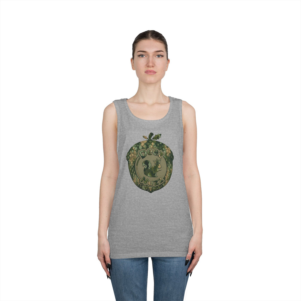 ‘Deez Nuzz’  Vintage Green Crest Funny Graphic Tank Top