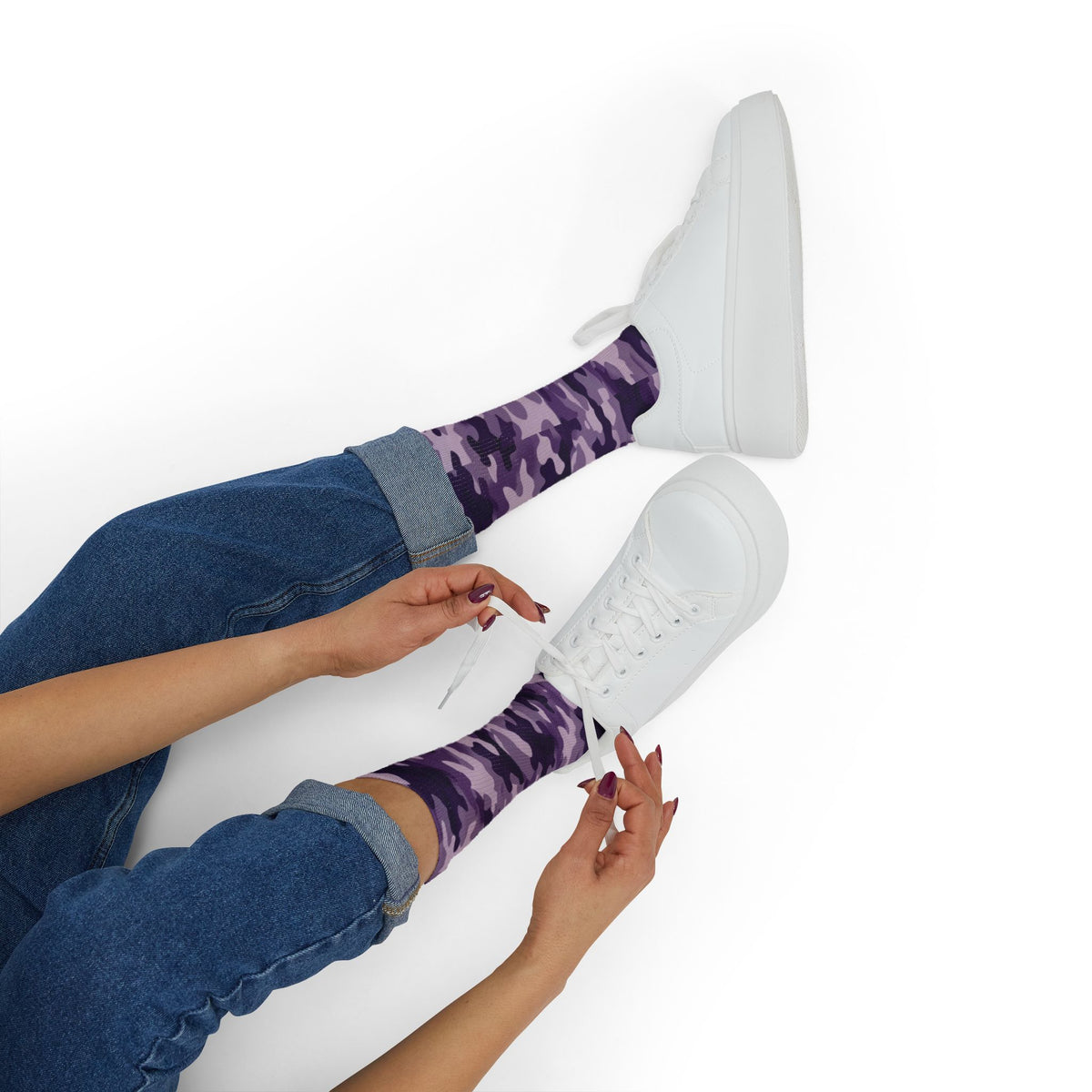 Electric Plum and Lavender Mist Camouflage Crew Socks by |Royal Violet Camo Crew by Camotoez Royal Violet Camo Crew | | Blend In But Stand Out Edition | More Mercy For Your Soles