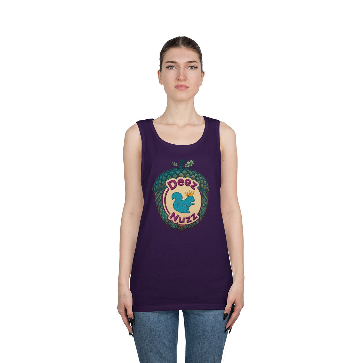 'Deez Nuzz' Purple Acorn Funny Squirrel Graphic Tank Top