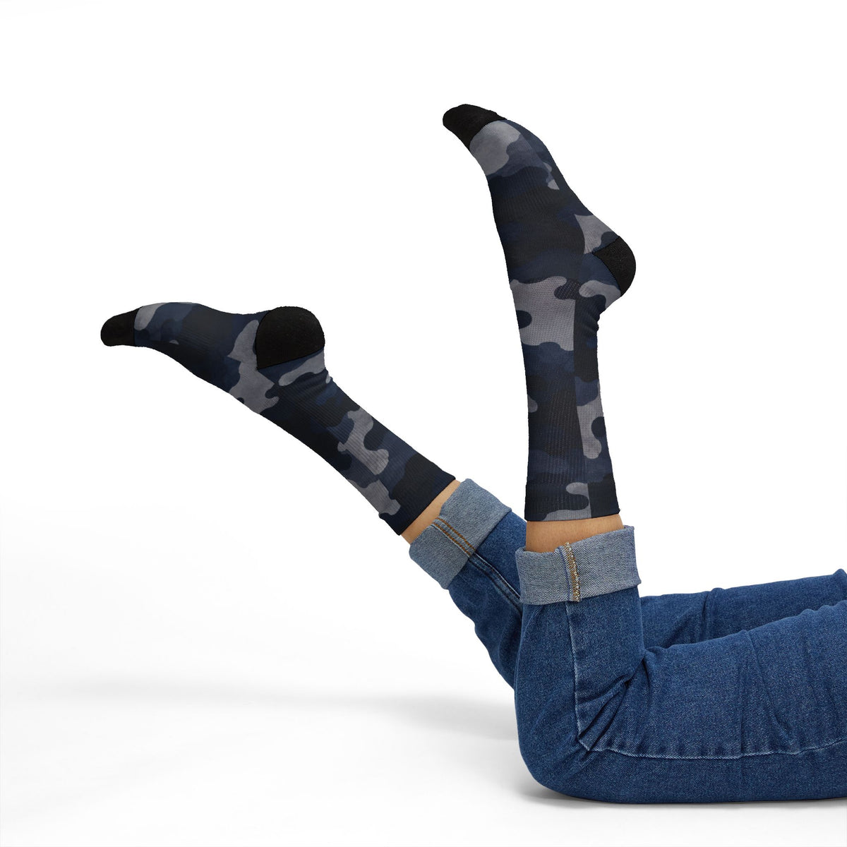 Colbalt, Icy Bue and Onyx Crew Socks by Camotoez The Deep Sea Stealth Crew