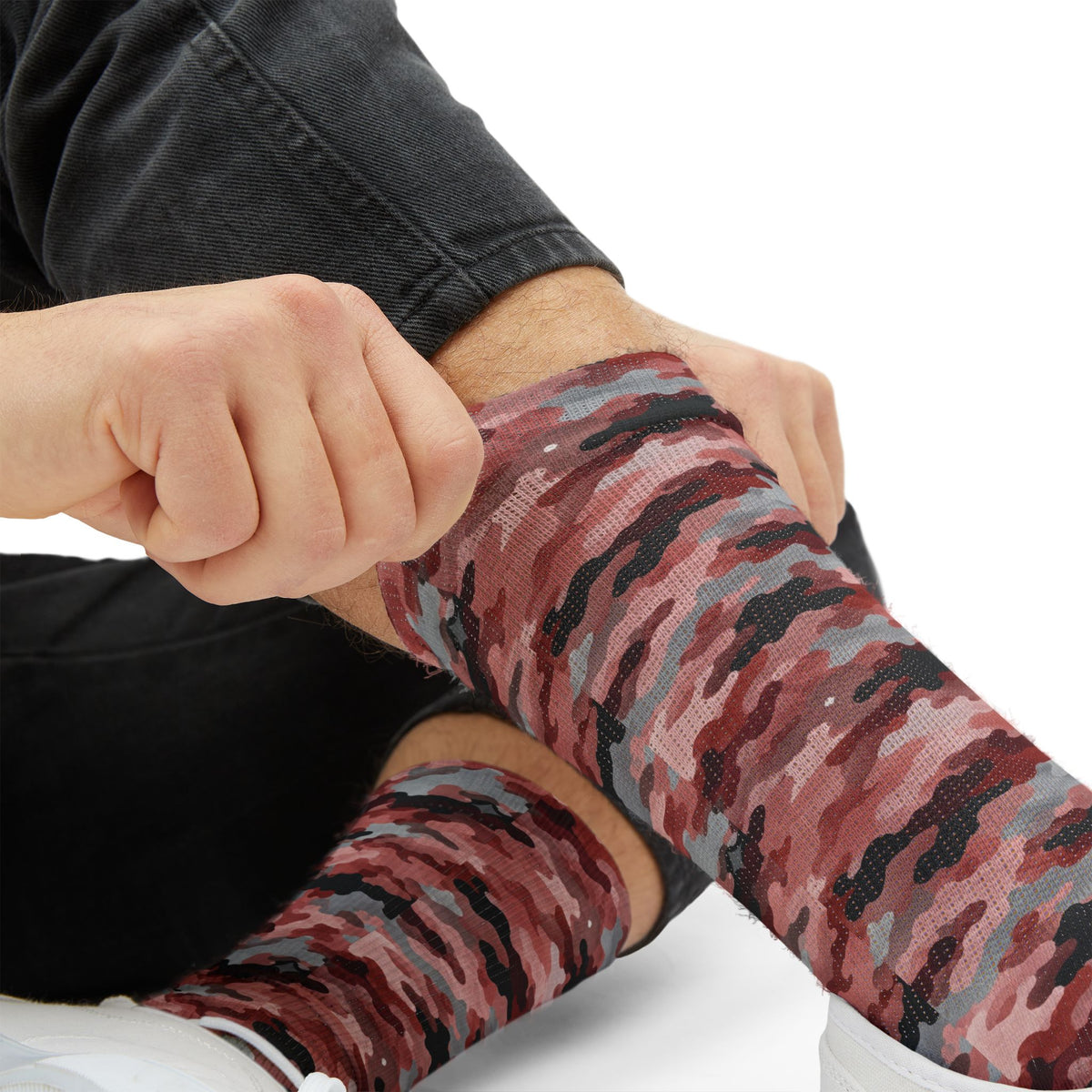 Blush Pink Camo Crew Socks by Camotoez Fly Feral Flamingos