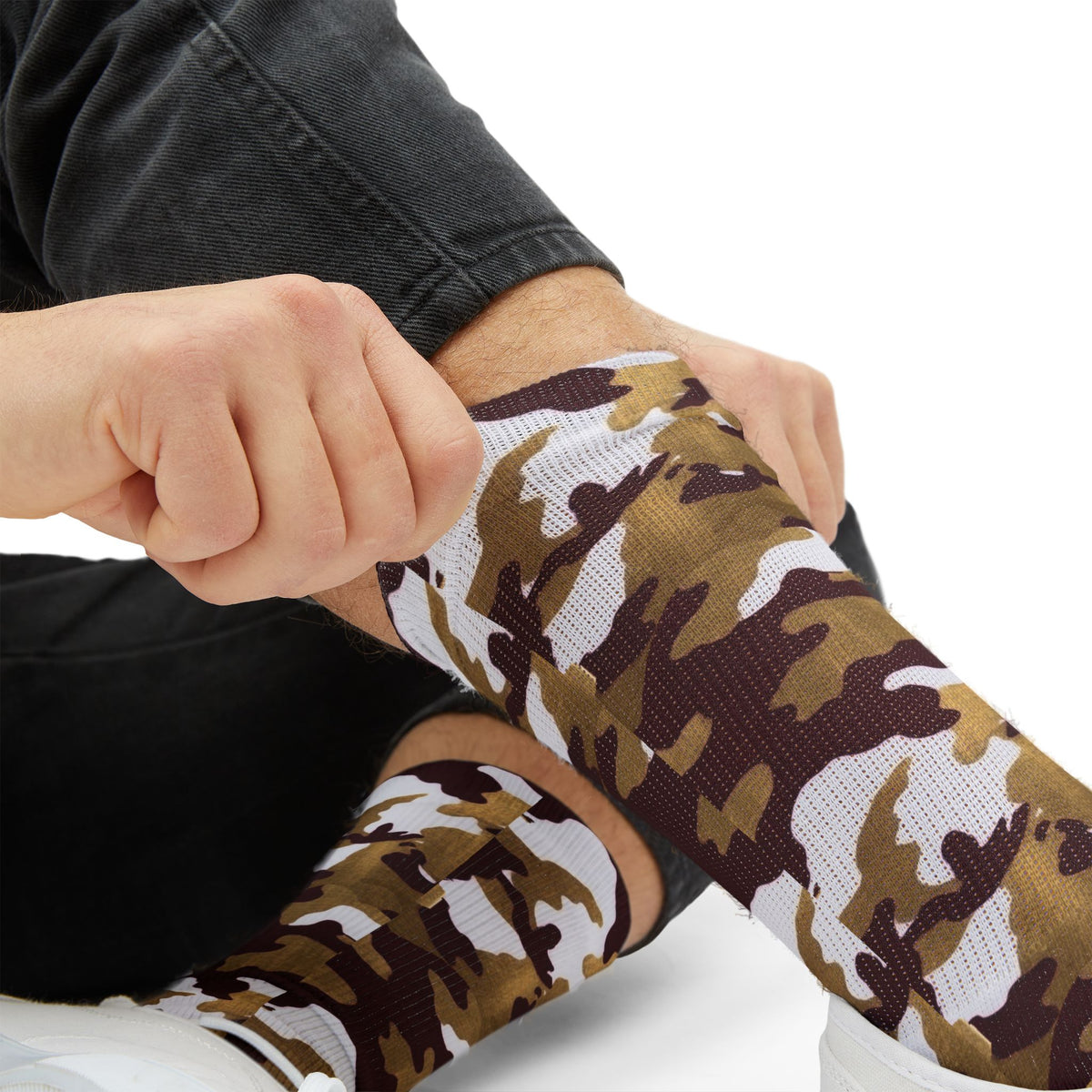 White,Garnet and Gold Gips l Camouflage Crew Socks by Camotoez