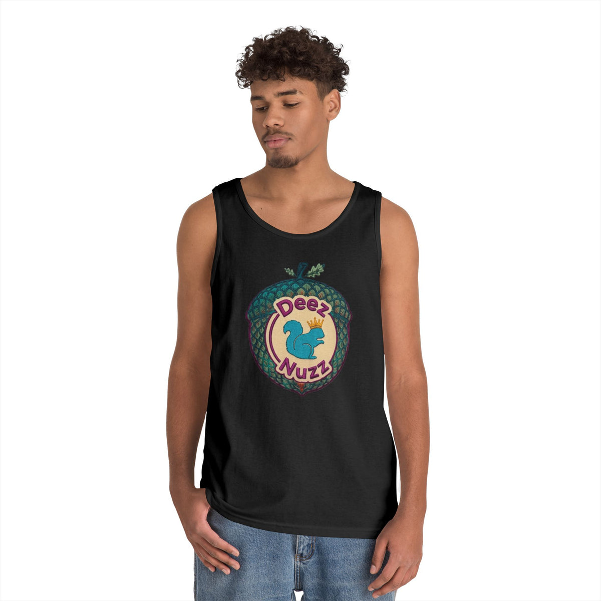 'Deez Nuzz' Purple Acorn Funny Squirrel Graphic Tank Top