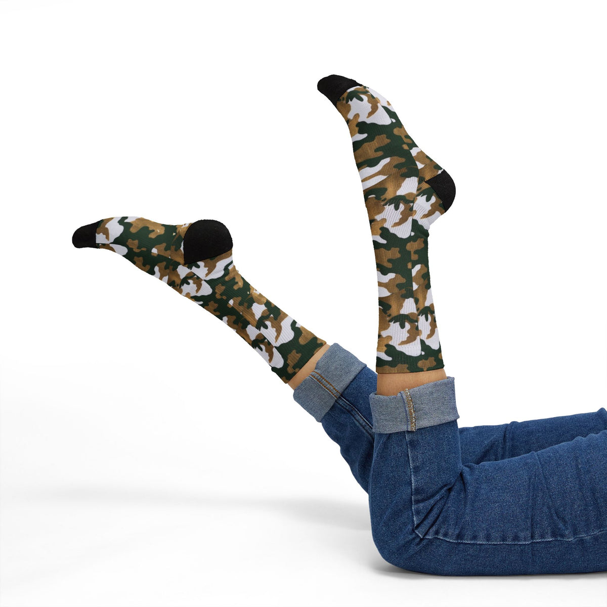 White, Green and Gold Pubs l Camouflage Crew Socks by Camotoez