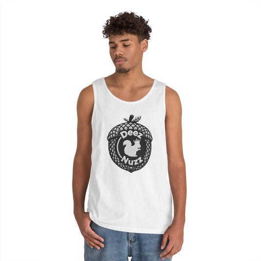 ‘Deez Nuzz’  Vintage White/Black Crest Funny Graphic Tank Top