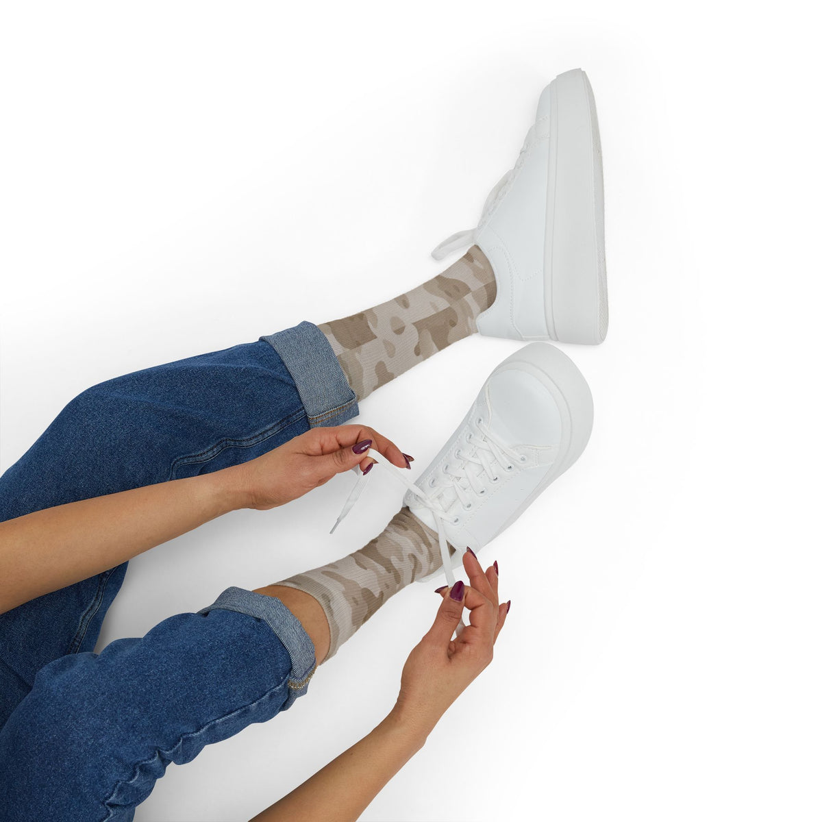 Natural Linen and Cloud Dance Crew Socks by Camotoez Neutral Blend Battle Dress