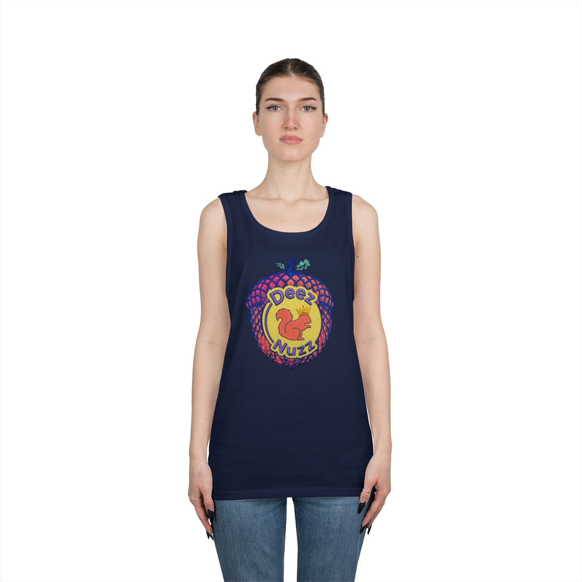 'Deez Nuzz' Pink Acorn Funny Squirrel Graphic Tank Top