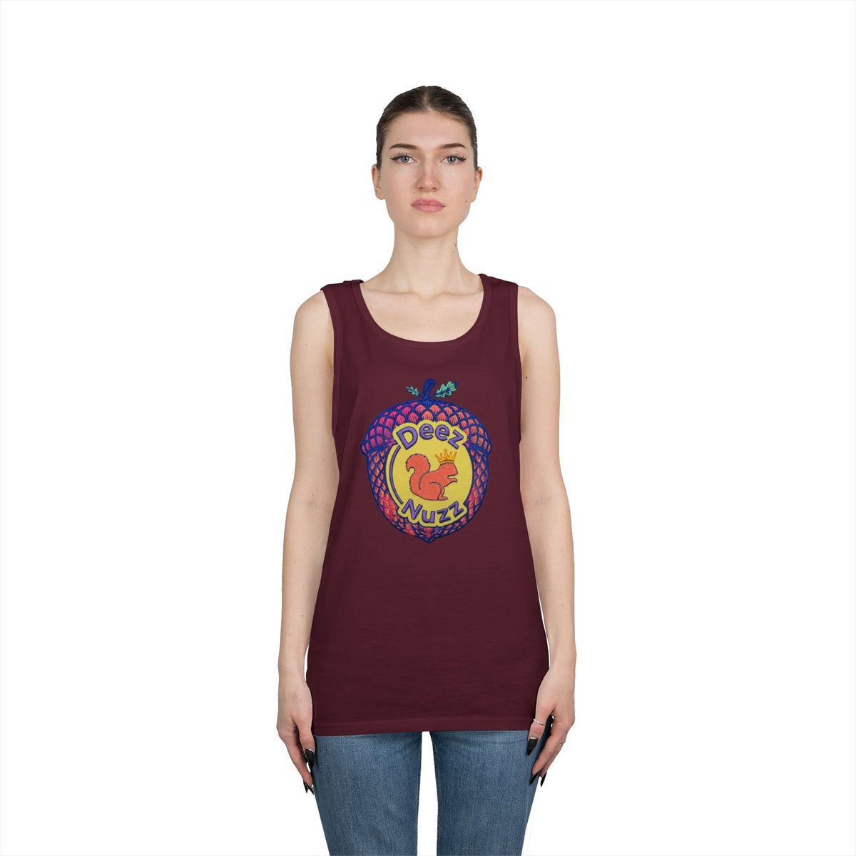 'Deez Nuzz' Pink Acorn Funny Squirrel Graphic Tank Top