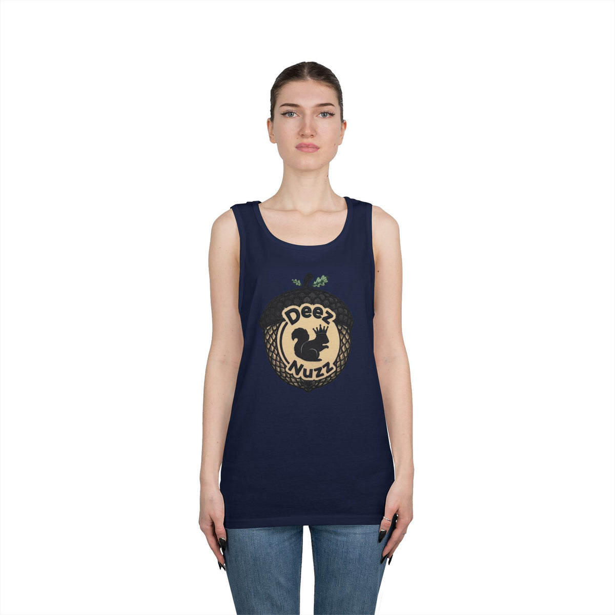 ‘Deez Nuzz’  Vintage Black/Tan Crest Funny Graphic Tank Top