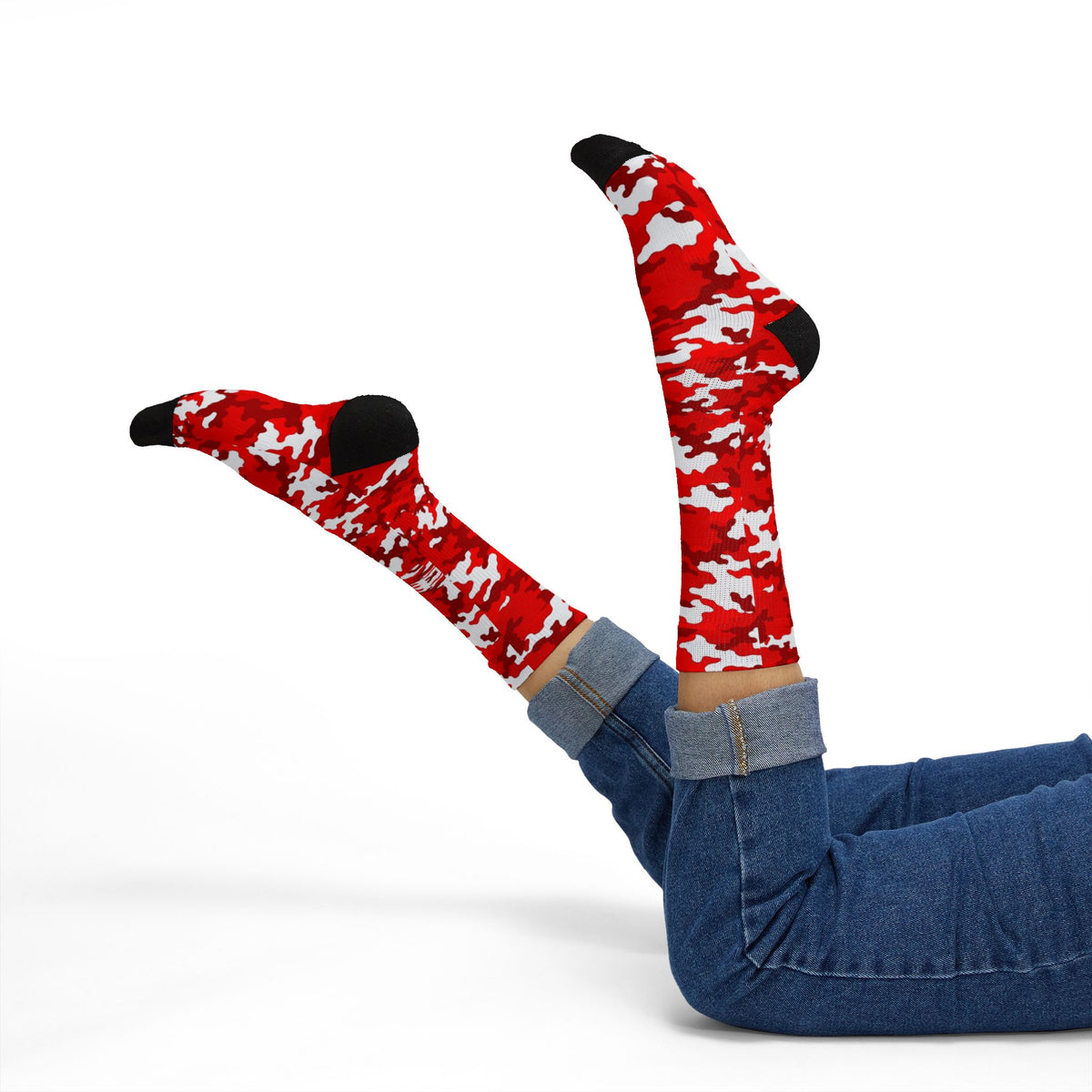Radiant Crimson and Obsidian Anchor Camouflage Crew Socks by Camotoez Crimson Pulse Camo Crew | Blend In But Stand Out Edition | More Mercy For Your Sole