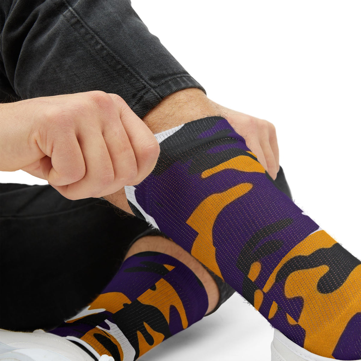 Copy of Captain Camotoez, Red Orange Camo Bay Drip Sublimation Socks — Bold Camouflage Athletic Crew Socks