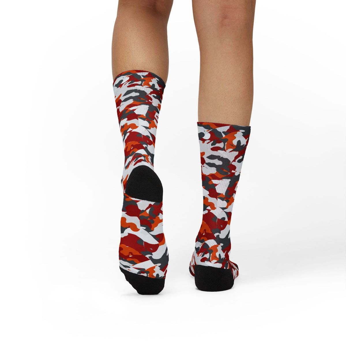 Tampa Bay Vibe Red Orange Camo Sublimation Socks — Unisex Military Print Crew Socks