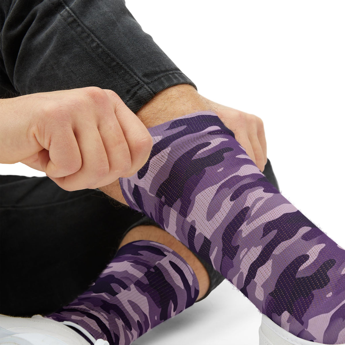 Electric Plum and Lavender Mist Camouflage Crew Socks by |Royal Violet Camo Crew by Camotoez Royal Violet Camo Crew | | Blend In But Stand Out Edition | More Mercy For Your Soles