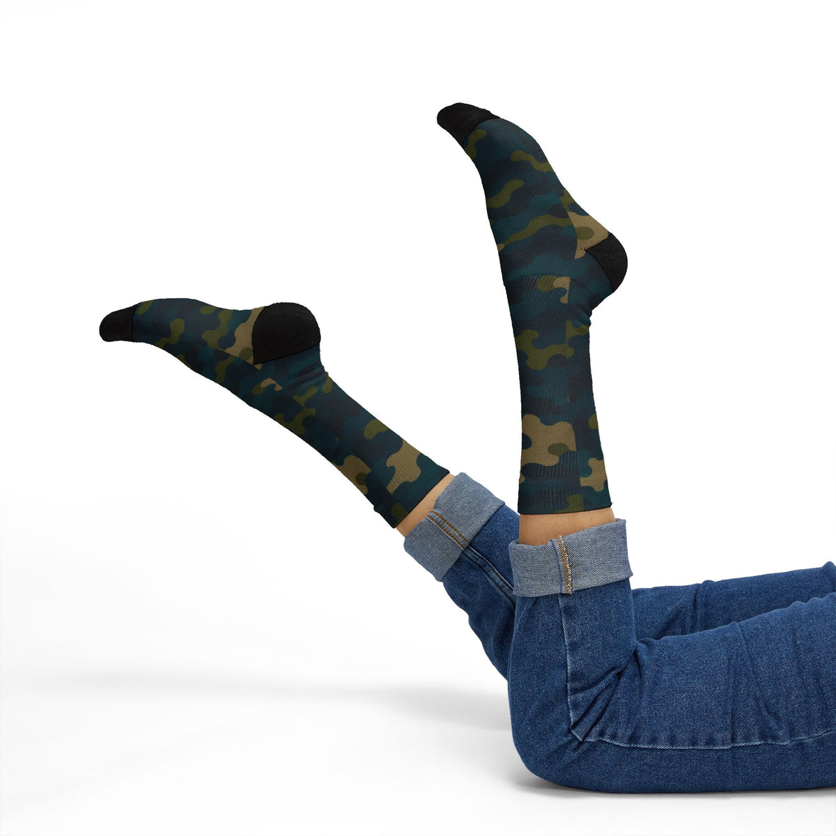 Transformative Teal and Mossy Green Crew Socks by Camotoez The Abyssal Forest Crew