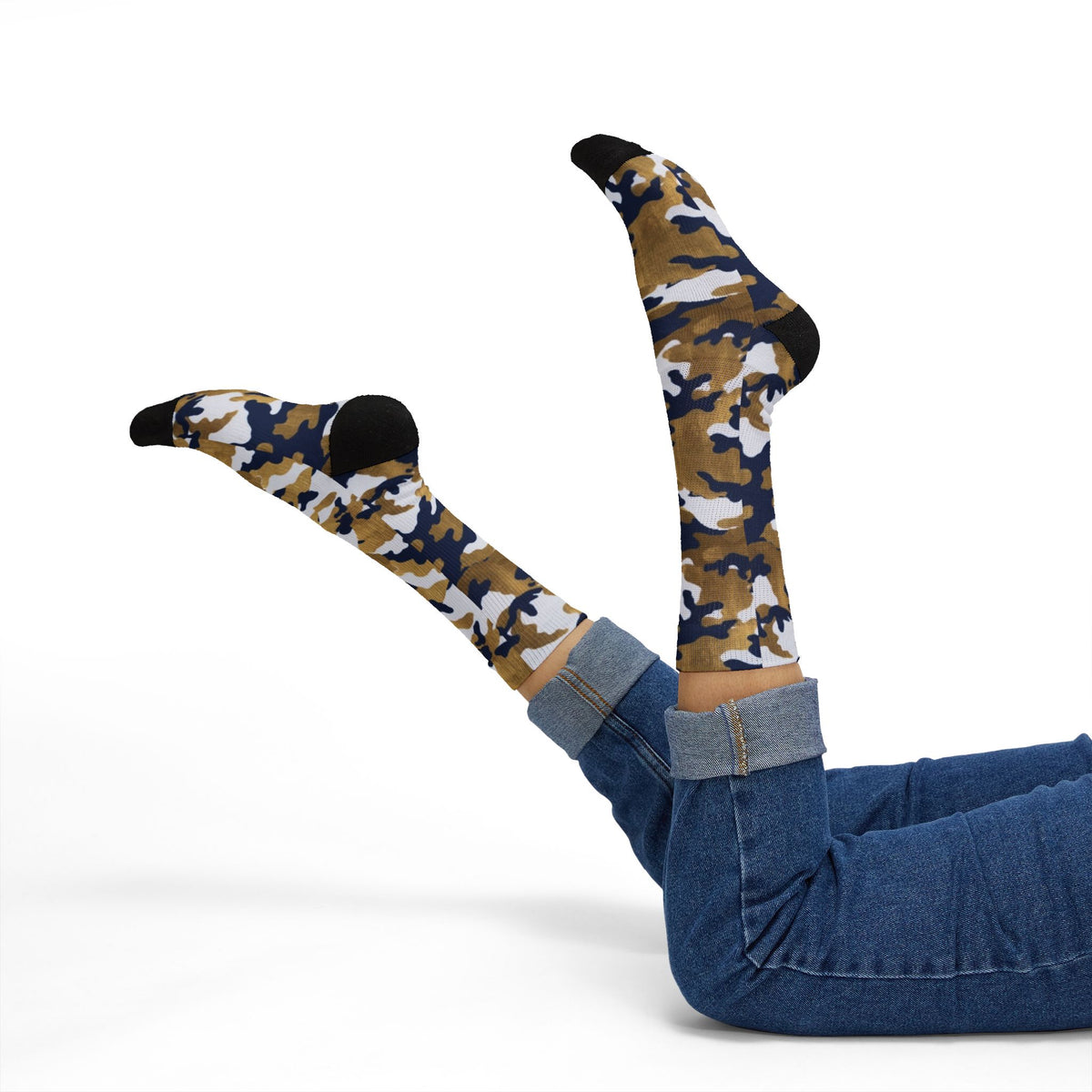White, Royal Blue and Gold Pubs l Camouflage Crew Socks by Camotoez