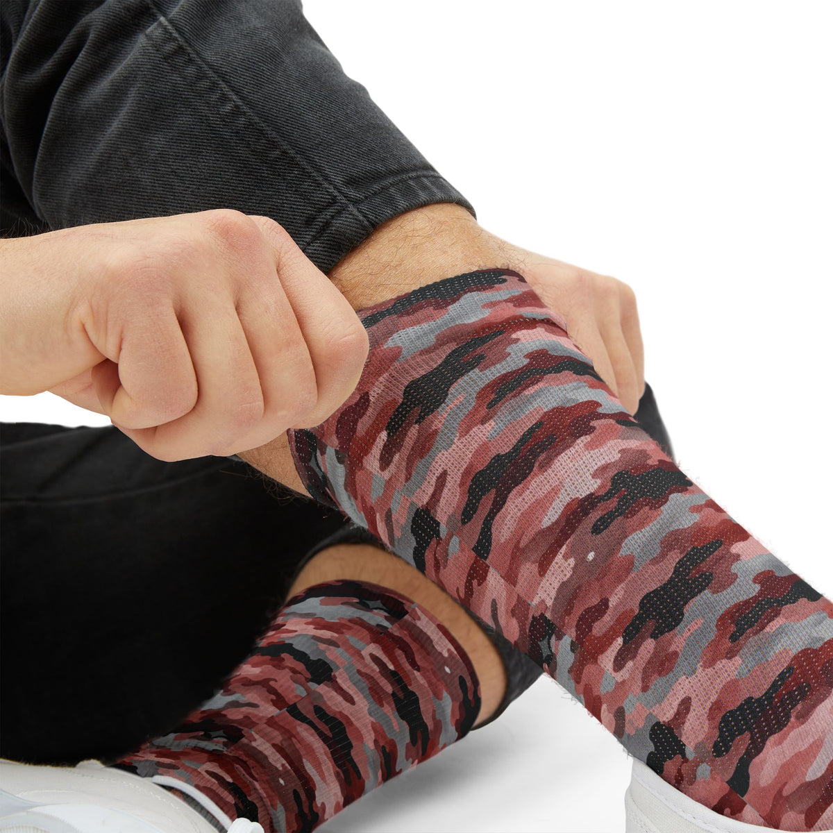 Blush Pink Camo Crew Socks by Camotoez Fly Feral Flamingos