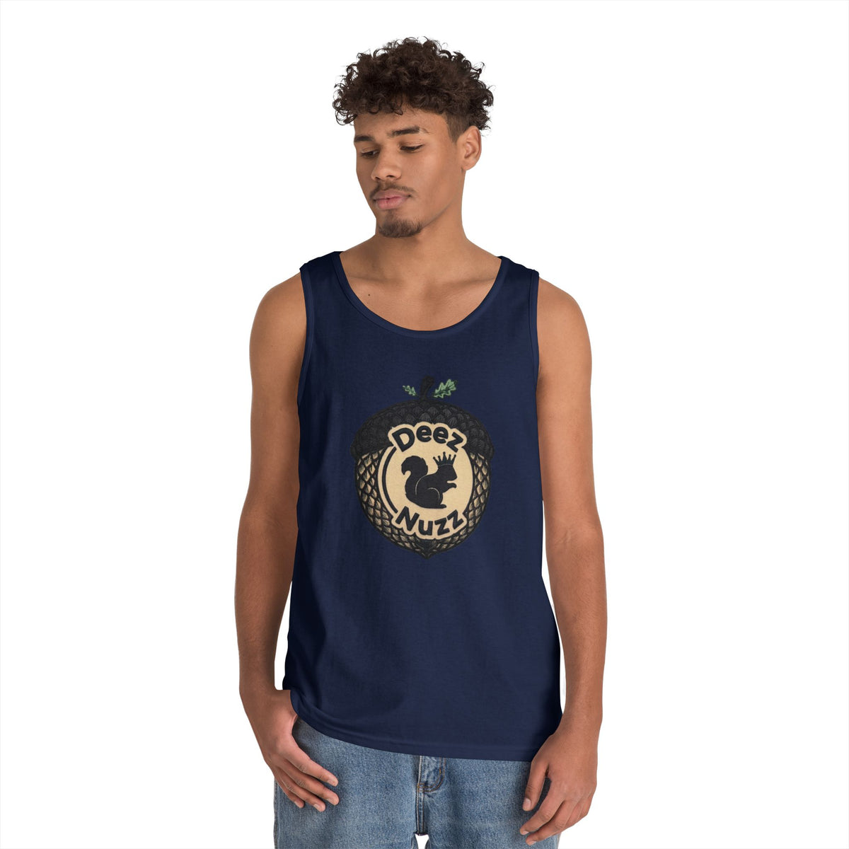 ‘Deez Nuzz’  Vintage Black/Tan Crest Funny Graphic Tank Top